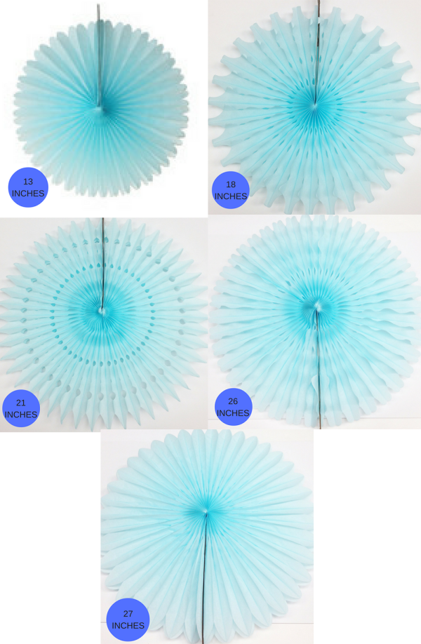 Light Blue Paper Fans, 5 Sizes Sale - Image 2