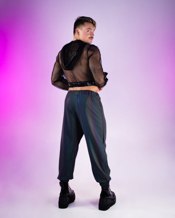 Techno Prism Cropped Fishnet Hoodie w  Studs For Discount - Image 4