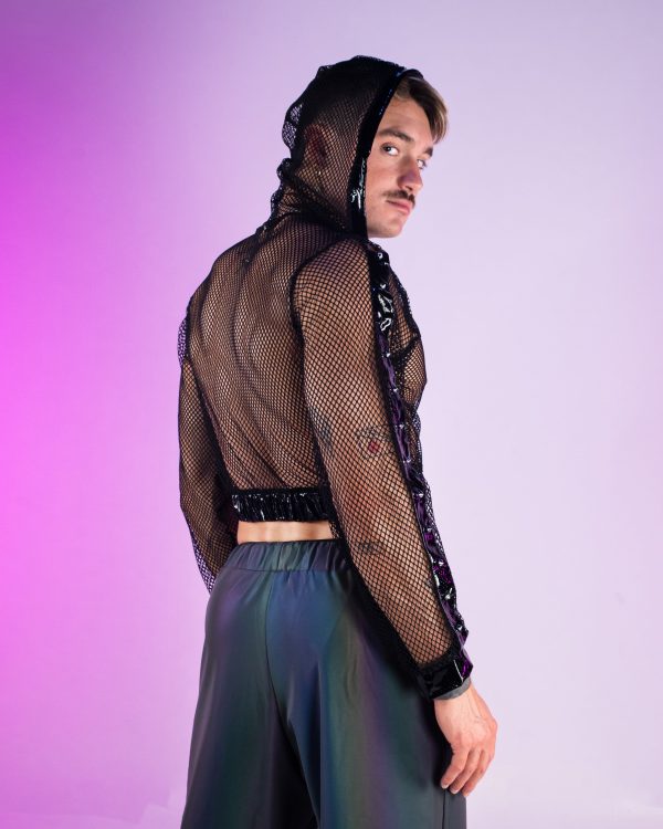 Techno Prism Cropped Fishnet Hoodie w  Studs For Discount - Image 2