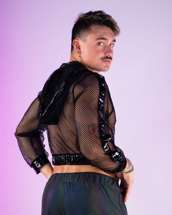 Techno Prism Cropped Fishnet Hoodie w  Studs For Discount - Image 5